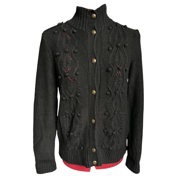 Talbots Medium P Black Lambs Wool & Cashmere Blend Hight Neck Cardigan Sweater‎ - Picture 1 of 7
